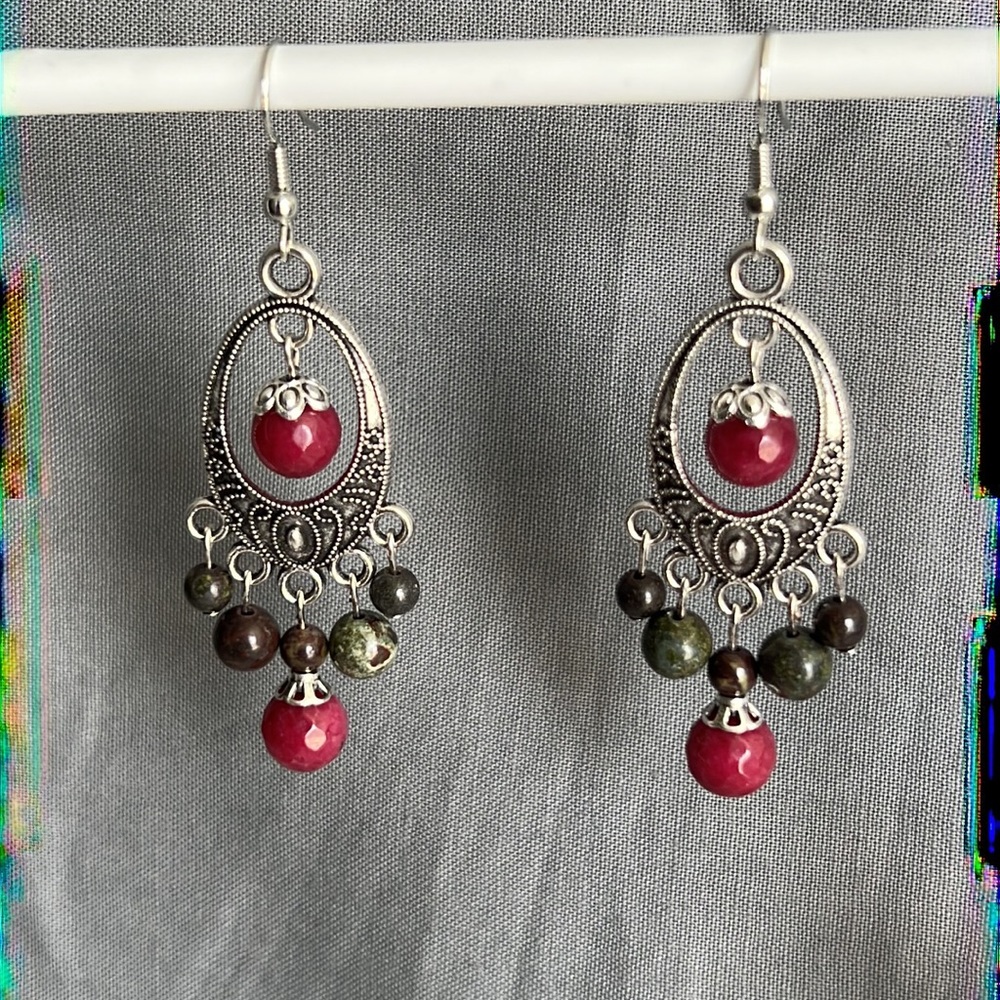 21118 Dragon Blood Jasper & Red Jade Earrings